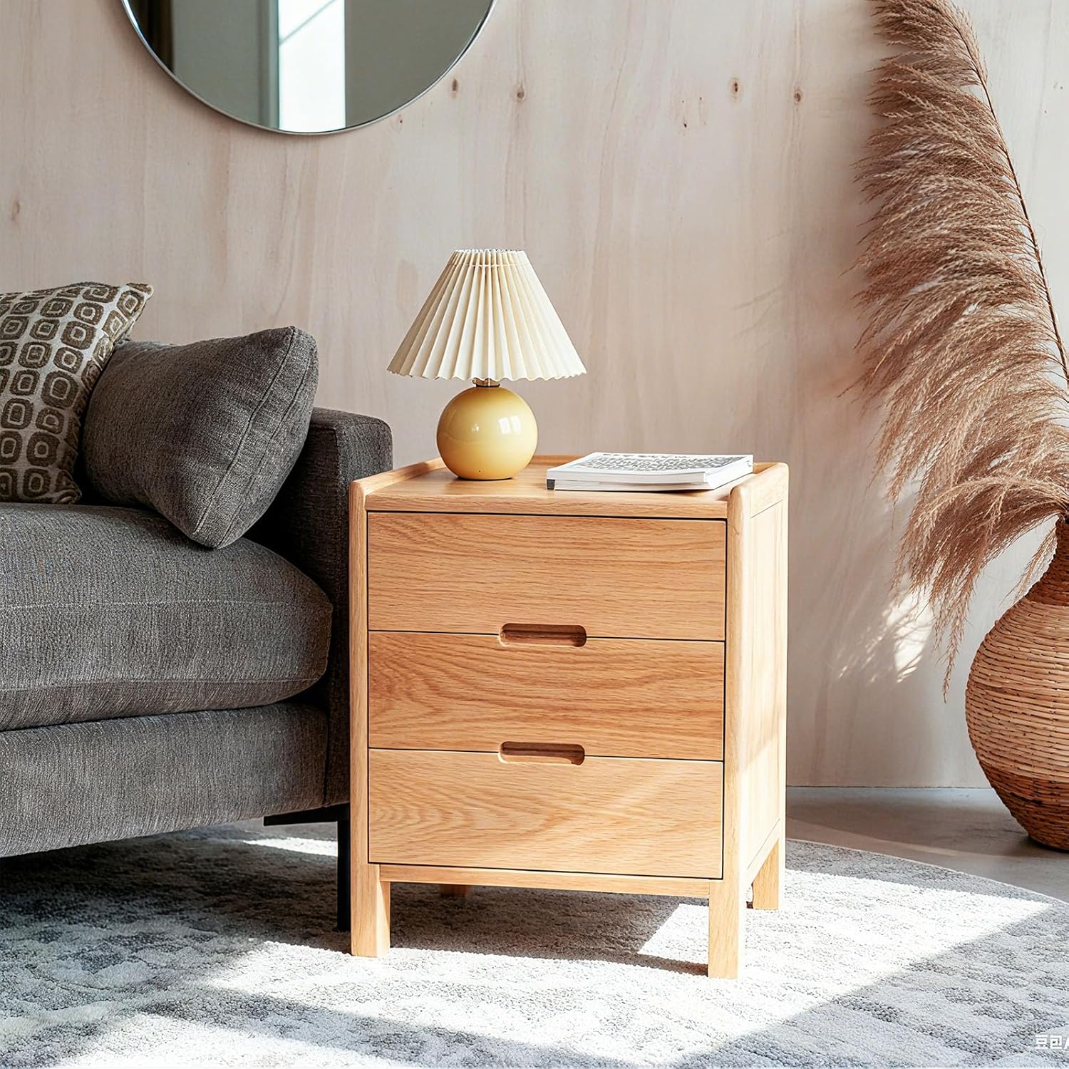 Nightstand, Solid Wood Small End Table w/3 Drawers, Modern Bedside Tables, Mid Century Night Stand, Bed Side Table, 15.75" W x 13.78" D x 21.65" H (Natural)