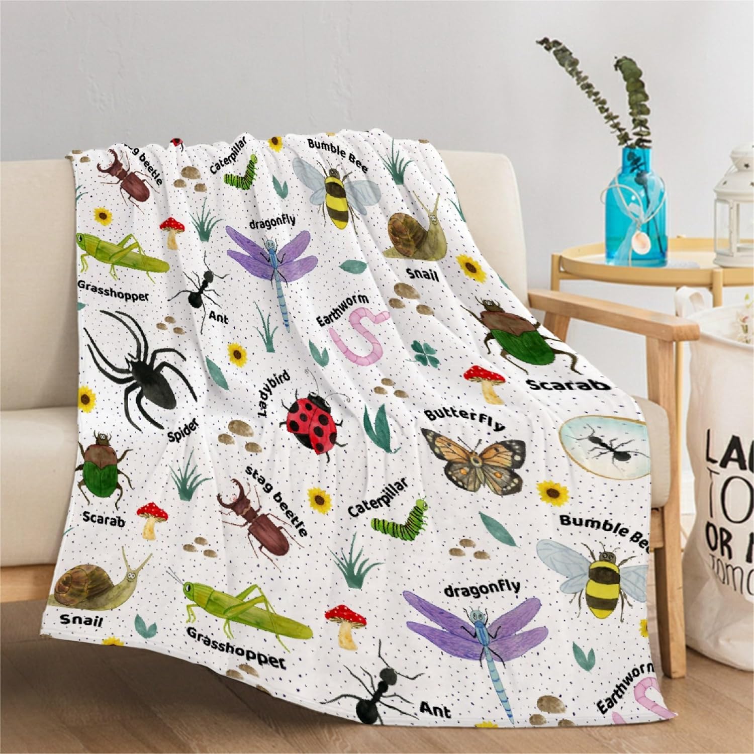 Bugs Insects Blanket | Bugs Blanket Gift for Boys Girls | Plush Cozy Beetle Decor Throw for Sofa, Couch, Bedroom | Nature Animal Decor Gifts for All Seasons | 40"x50"-Kids/Throw Size - Image 3