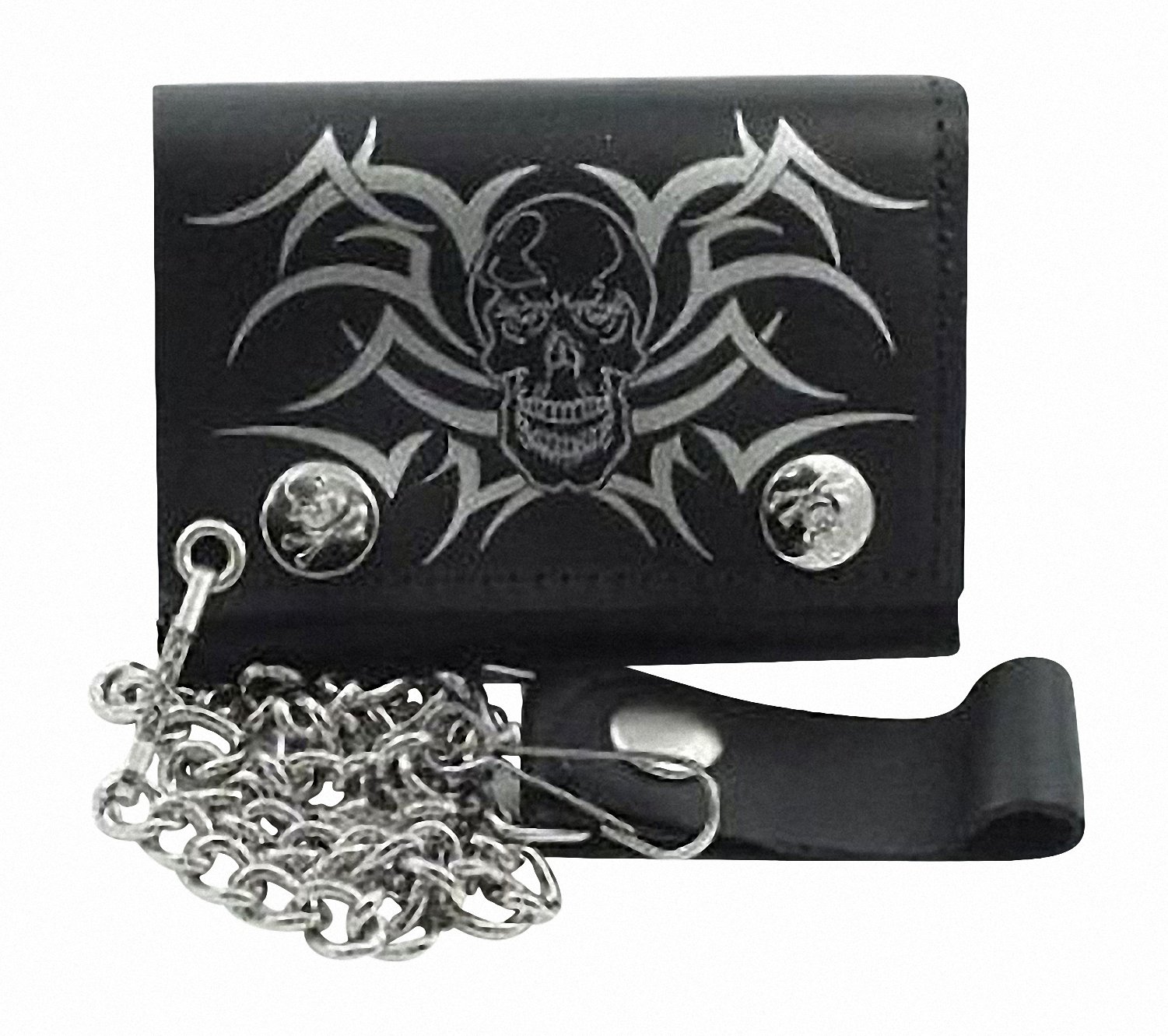 Tribal Skull Genuine Leather Chain Wallet