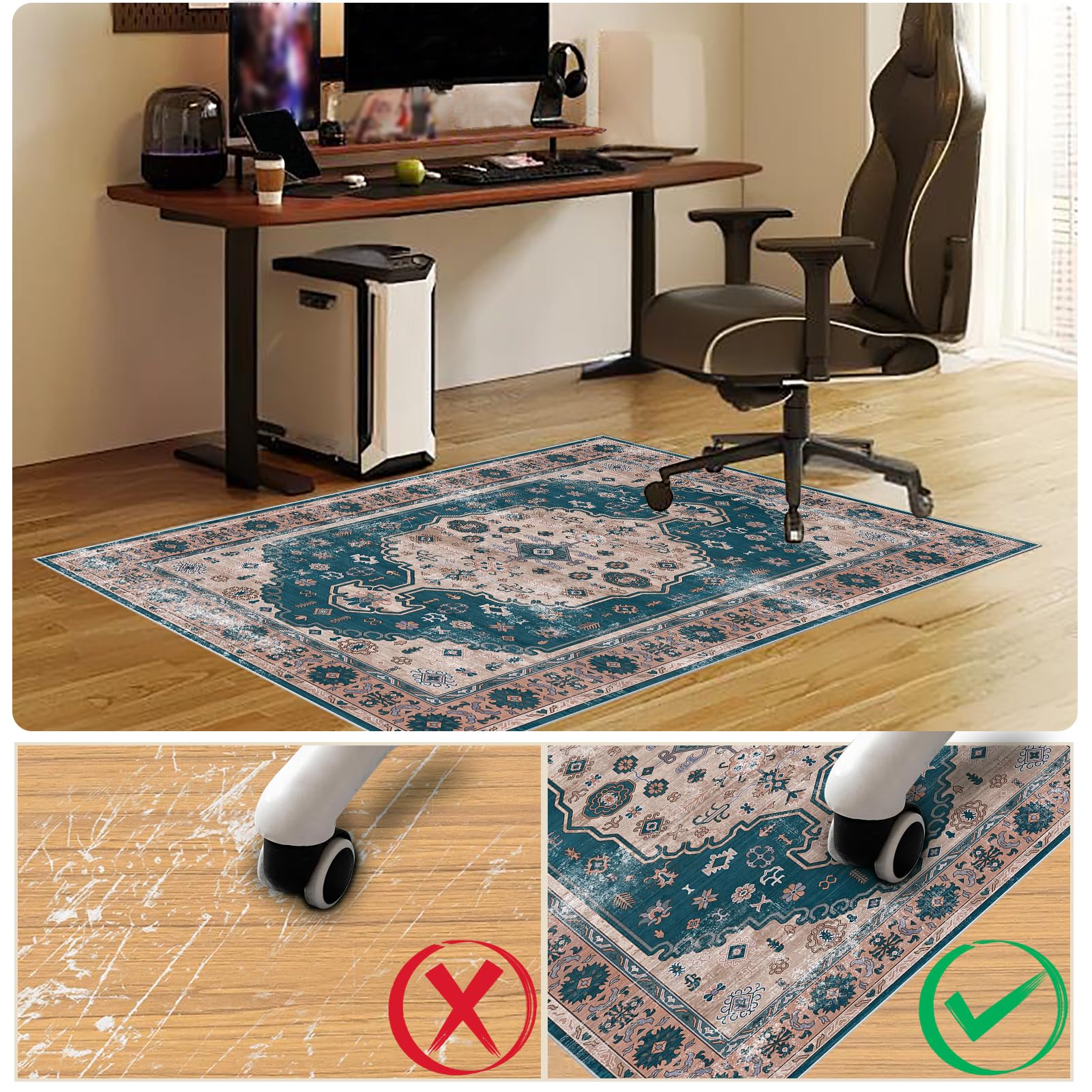 Bürostuhl Teppich Unterlage Bodenschutz Teppichschoner, Schreibtischstuhl Unterlage Bodenschutzmatte Gaming Bürostuhlunterlage für Parkett Laminat Hartböden Teppichboden, Bürostuhl Matte 150 x 180 cm