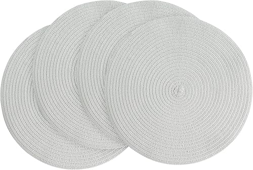 Miniatura 7 de Floroom Juego de 6 manteles individuales redondos trenzados de 15 pulgadas, lavables, resistentes al calor, de algodón, poliéster, para cocina, mesa
