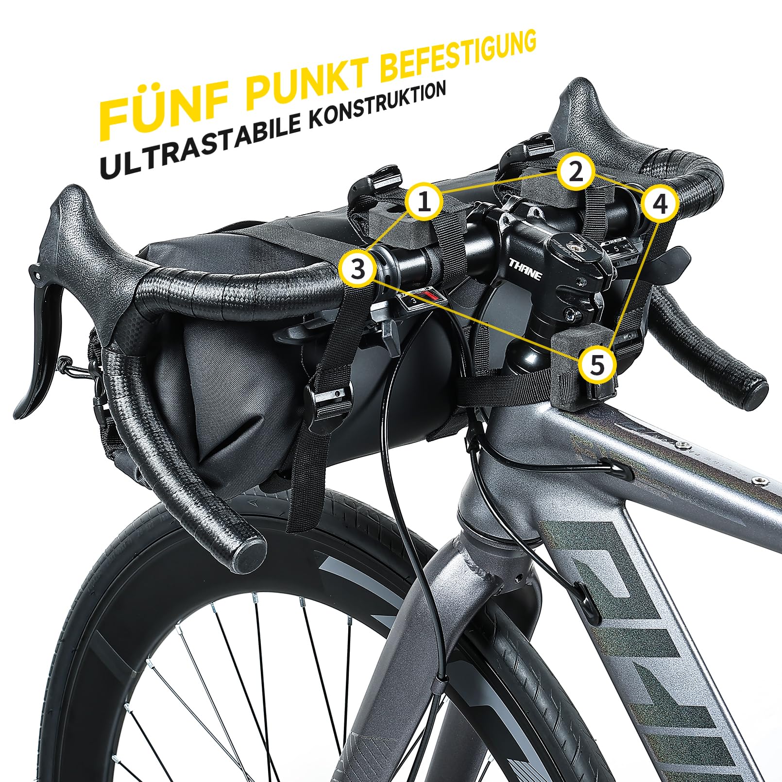 9,5L Fahrrad Lenkertasche, 100% wasserdichte Bikepacking Taschen, Gravelbike Tasche mit 5-Punkt Befestigungssystem, Leichte Fahrradtasche Lenker für Gravelbike, Bikepacking & Rennrad