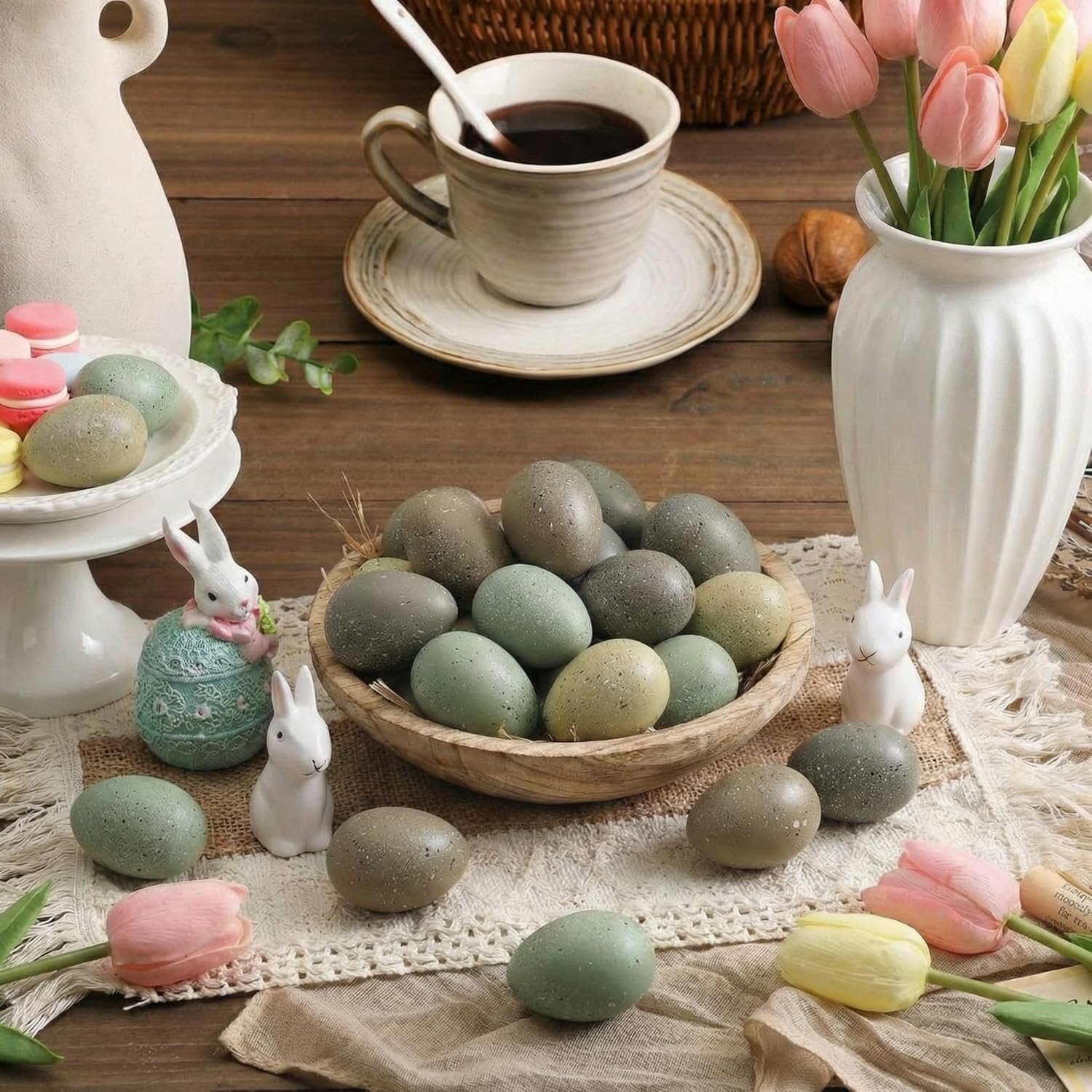 Weysat 32 Pcs Easter Speckled Eggs Neutral Plastic Fake Chicken Eggs 2.36'' Textured Easter Decor Pastel Bowl Vase Fillers Farmhouse Spring Decorations for Vintage Home Table DIY Craft (Brown)