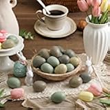 Weysat 32 Pcs Easter Speckled Eggs Neutral Plastic Fake Chicken Eggs 2.36'' Textured Easter Decor Pastel Bowl Vase Fillers Farmhouse Spring Decorations for Vintage Home Table DIY Craft (Vintage Green)