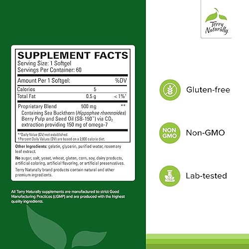 Miniatura 2 de Terry Naturally Omega-7 - Alivio de ojos secos – Suplemento de salud ocular con aceite de espino cerval de mar – Suplemento dietético para ayudar a