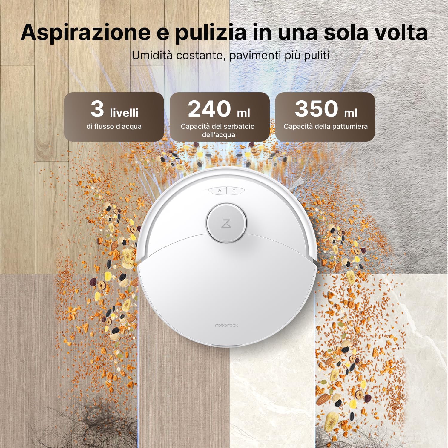 roborock Q10 X5+ Robot Aspirapolvere, 10.000 Pa HyperForce, doppio sistema anti-groviglio,tecnologia reattiva per evitare gli ostacoli,doppia spazzola antigroviglio,bianco - Vista 6