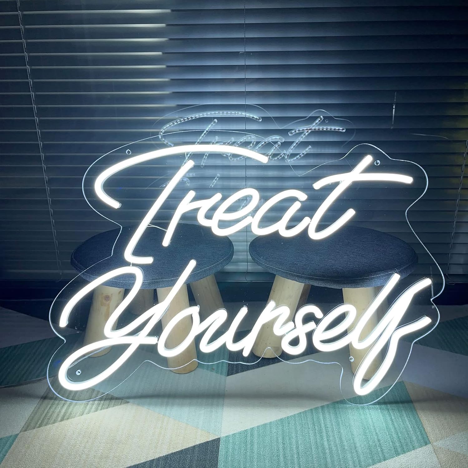 Neon Sign Treat Yourself Led 21.65x 15.7in Custom Neon Light Signs Bedroom for Wall Neon Art Decor Lights for Any Age Children's Room Bar Party Christmas LED Sign Wedding Decoration