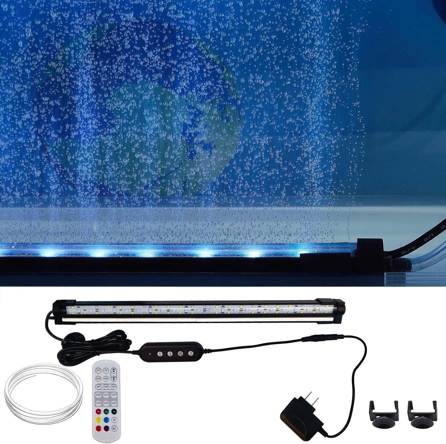 Carefree Fish Aquarium 24/7 Mode Timer Submersible LED Light Full Spectrum CRI 82~85 Tank Underwater Light & Nanometer Materials Air Stone 3Ft Tubing Waterproof Rating IP68 (No Included Air Pump)