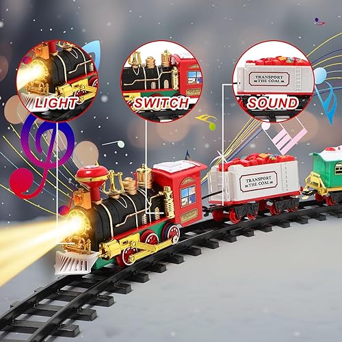 Miniatura 3 de Juego de tren eléctrico de Navidad alrededor del árbol de Navidad, juego de juguetes de tren con locomotora de pista, Papá Noel, muñeco de nieve,