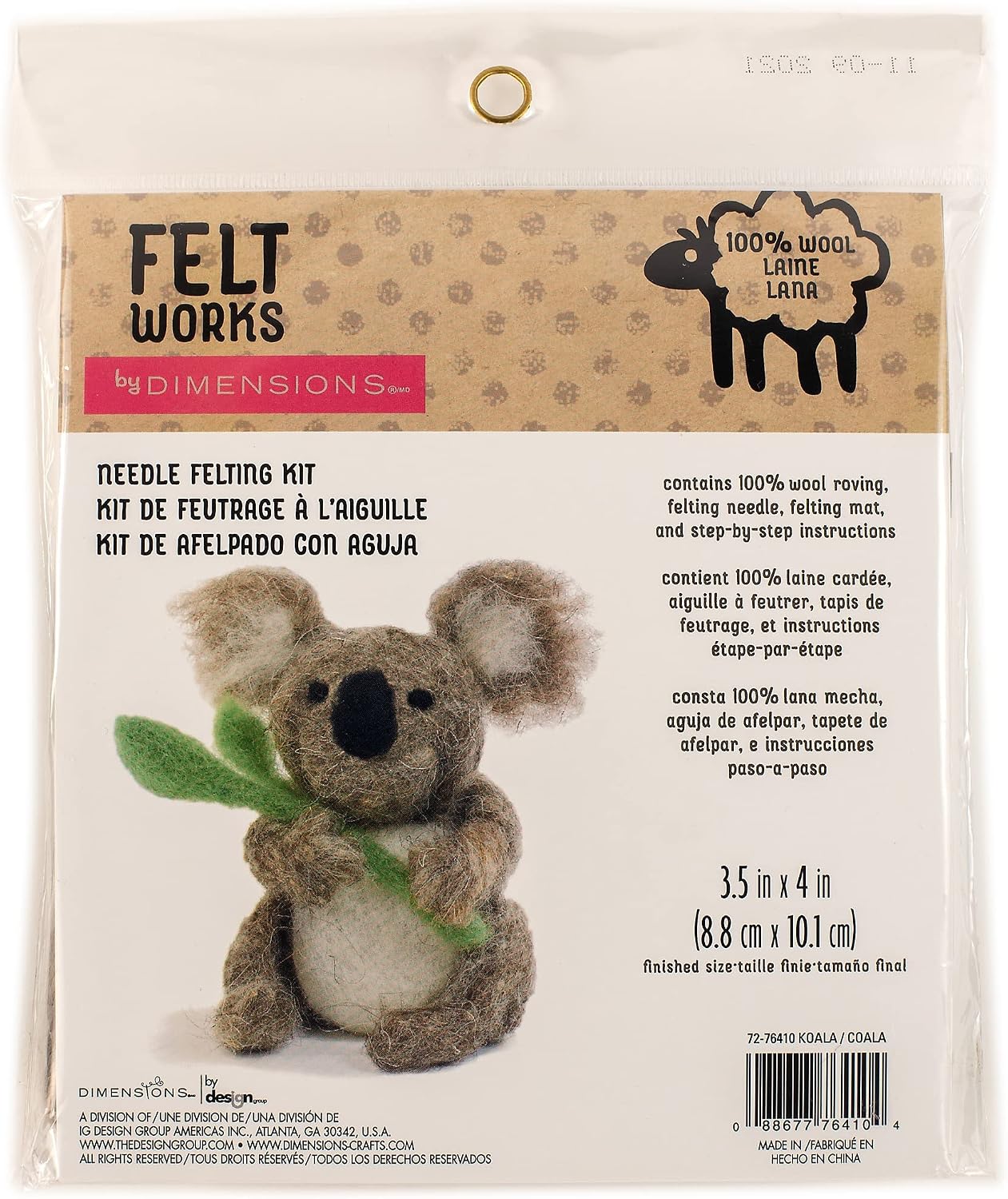 Dimensions Koala Needle Felting Starter Kit, 3.5" x 4", Multicolor 4 Piece