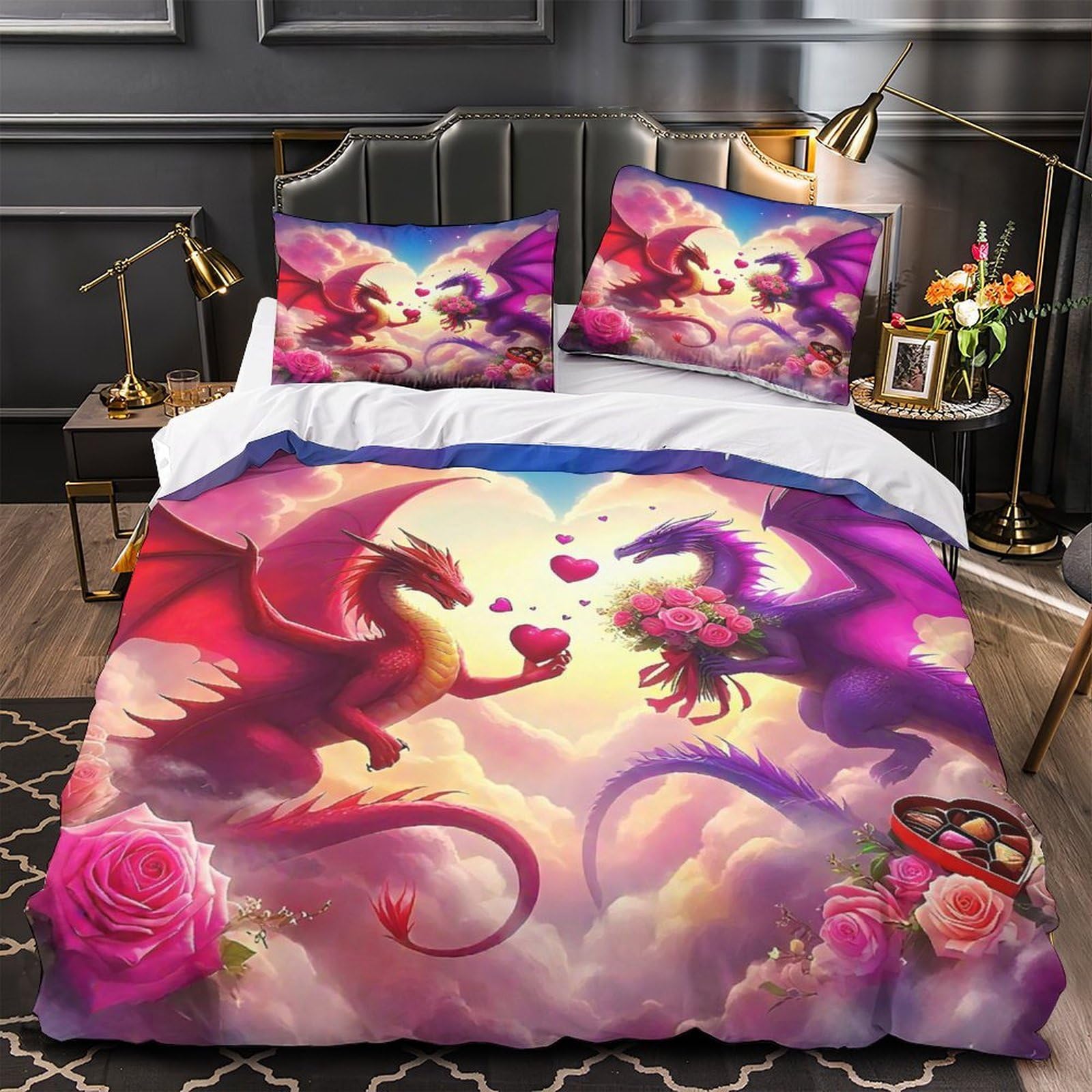Housse de couette dinosaure 140x200 en microfibre pour lit enfant et ado
