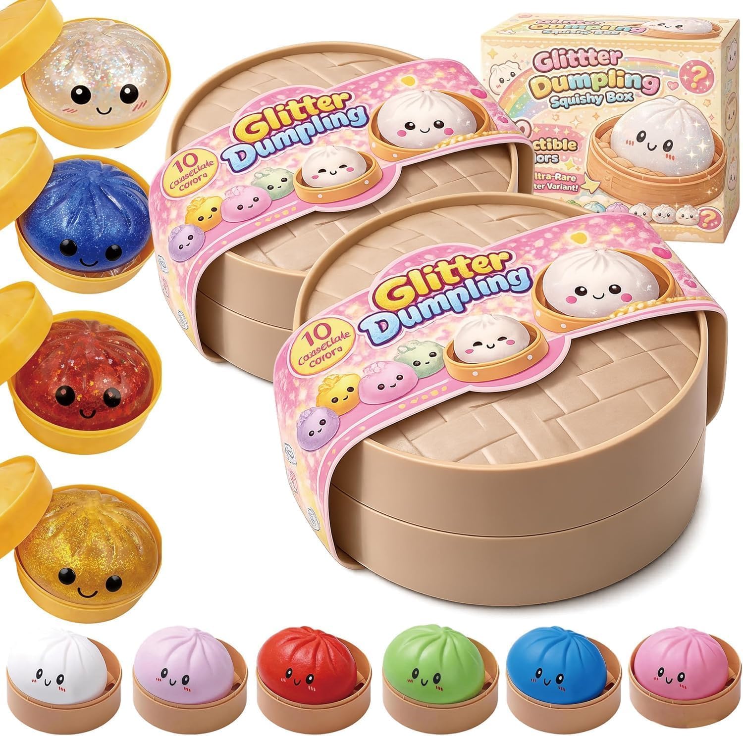 Glitter Dumpling Squishy 2026 New Glitter Dumpling Squishy Mystery Box Anxiety Relief Squishies Dumplings Toy Easter Basket Stuffers (Random-1Pc)
