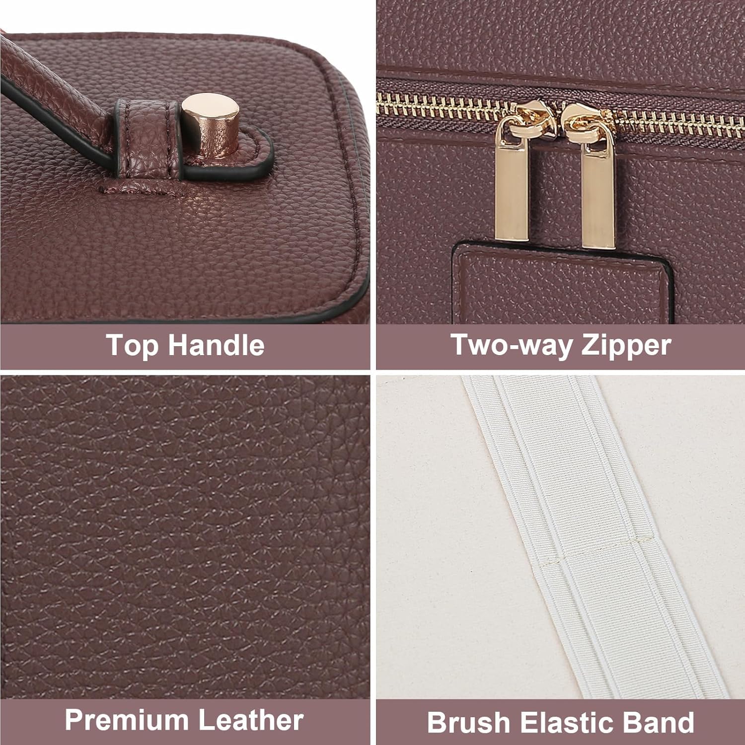 Starnearby Beauty Case Donna in Pelle PU, Borsa Cosmetica da Viaggio, Trousse Trucchi Donna con Divisore Rimovibile, Borsa da Toilette, Pochette Cosmetica da Viaggio (Caffè)