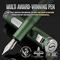 Vista 2 de Scriveiner Pluma estilográfica EDC de lujo (mediana), impresionante pluma de bolsillo verde mate, acabado cromado, punta alemana Schmidt