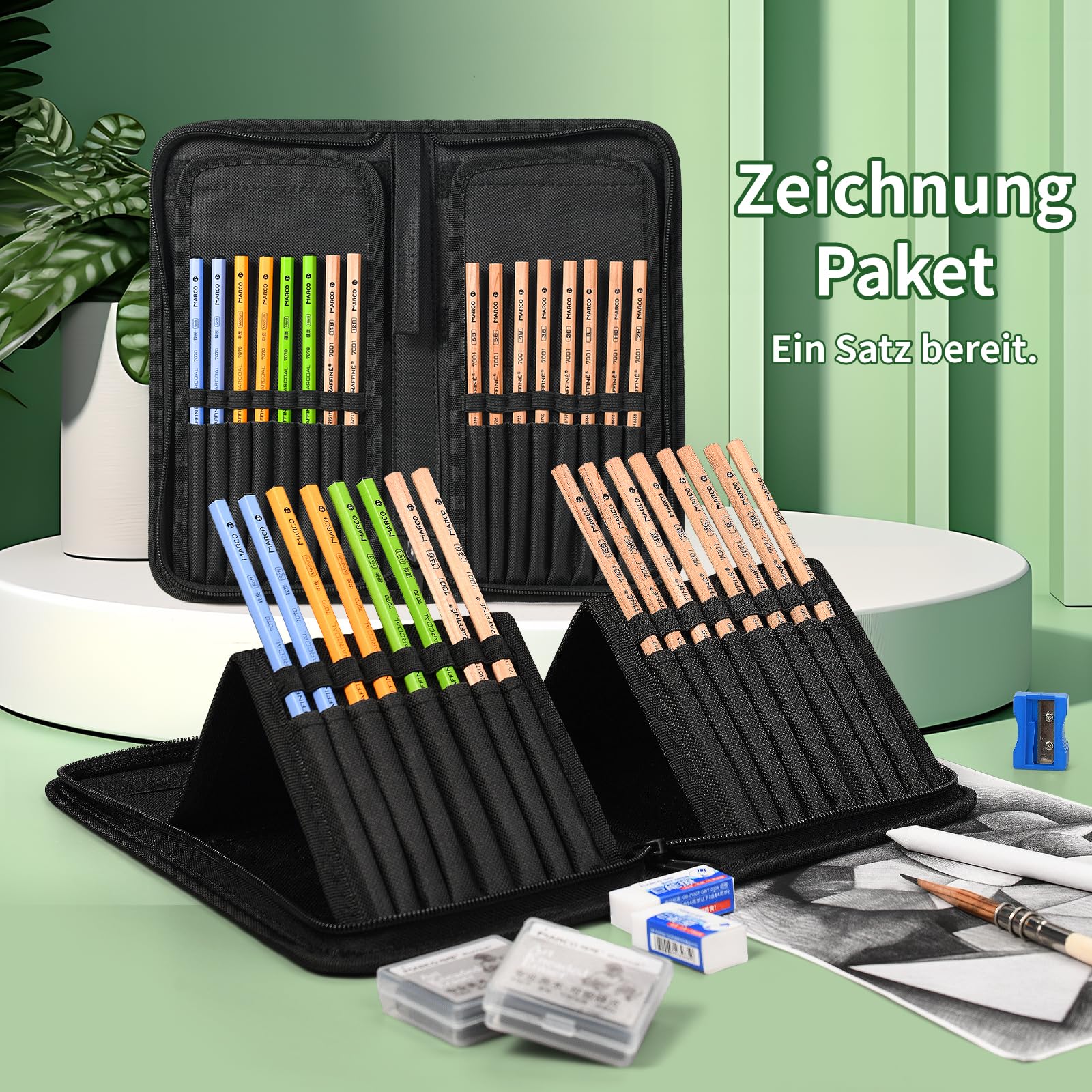 MARCO Ensemble de 31 crayons de dessin pour croquis et peinture, idéal pour les débutants, artistes et adultes