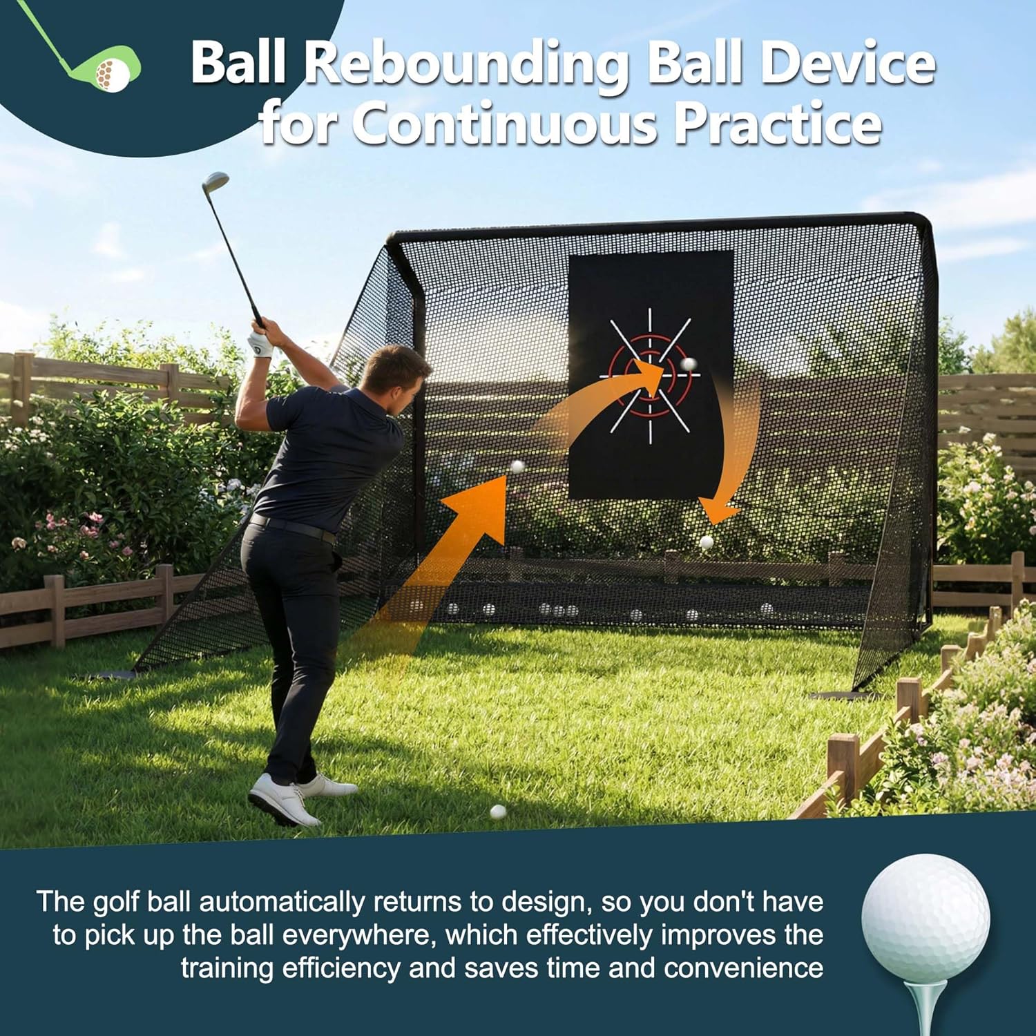 10x7FT Outdoor & Indoor Golf Nets for Driving Real Balls, Golf Hitting Net with Side Barriers and Auto Ball Return Enclosure for Backyard, Chipping, Garage Training