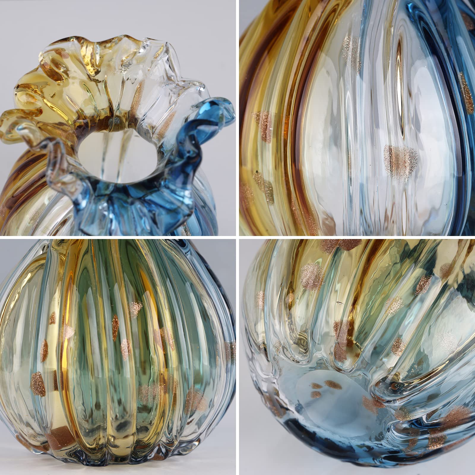Jarrón de vidrio soplado, boca ancha, arte de cristal moderno, decoración para sala de estar, cocina, bodas, mesa de comedor, mesa central de oficina, flores
