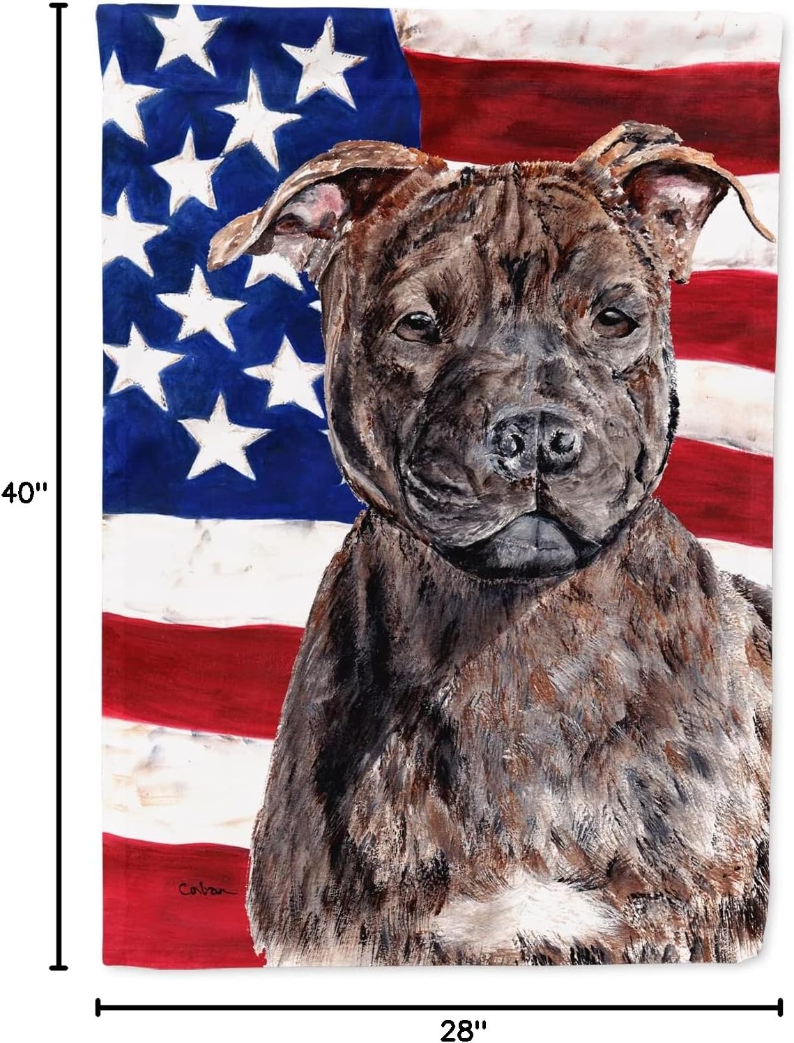 Caroline's Treasures SC9633CHF Staffordshire Bull Terrier Staffie with American Flag USA House Flag Large Porch Sleeve Pole Decorative Outside Yard Banner Artwork Wall Hanging, Polyester, House Size,