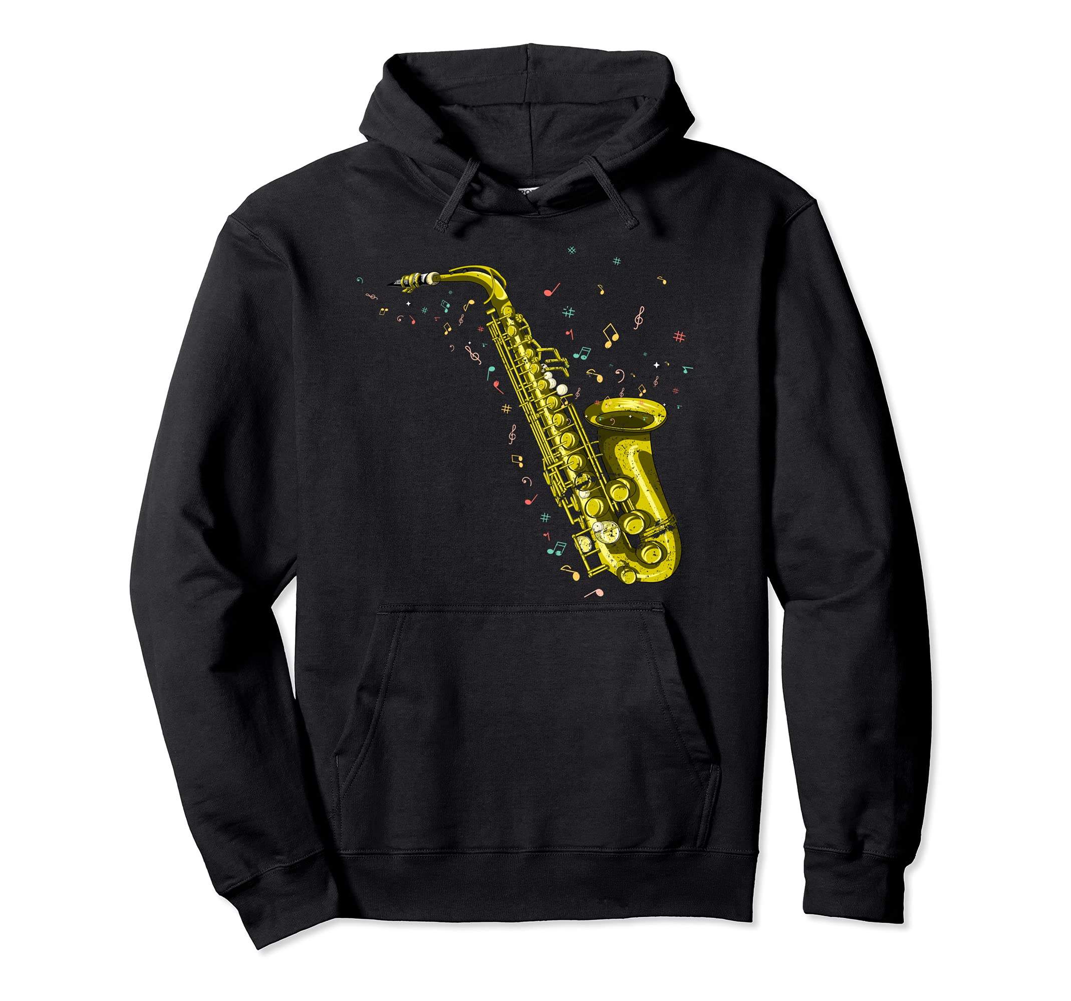 Musician Saxophonist Music Notes Sax Player Saxophone Pullover Hoodie, Black