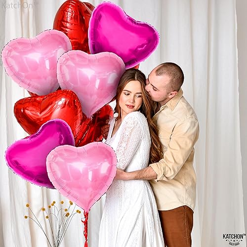 Miniatura 8 de KatchOn, Globos de aluminio en forma de corazón, grandes, paquete de 24  Juego de globos de corazón rojo y rosa, globos de corazón para decoración