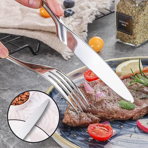 Miniatura 6 de Lemeya Juego de cubiertos de 24 piezas para 6, juego de cubiertos de acero inoxidable 1810 resistente con cuchillo forjado, juego de cubiertos