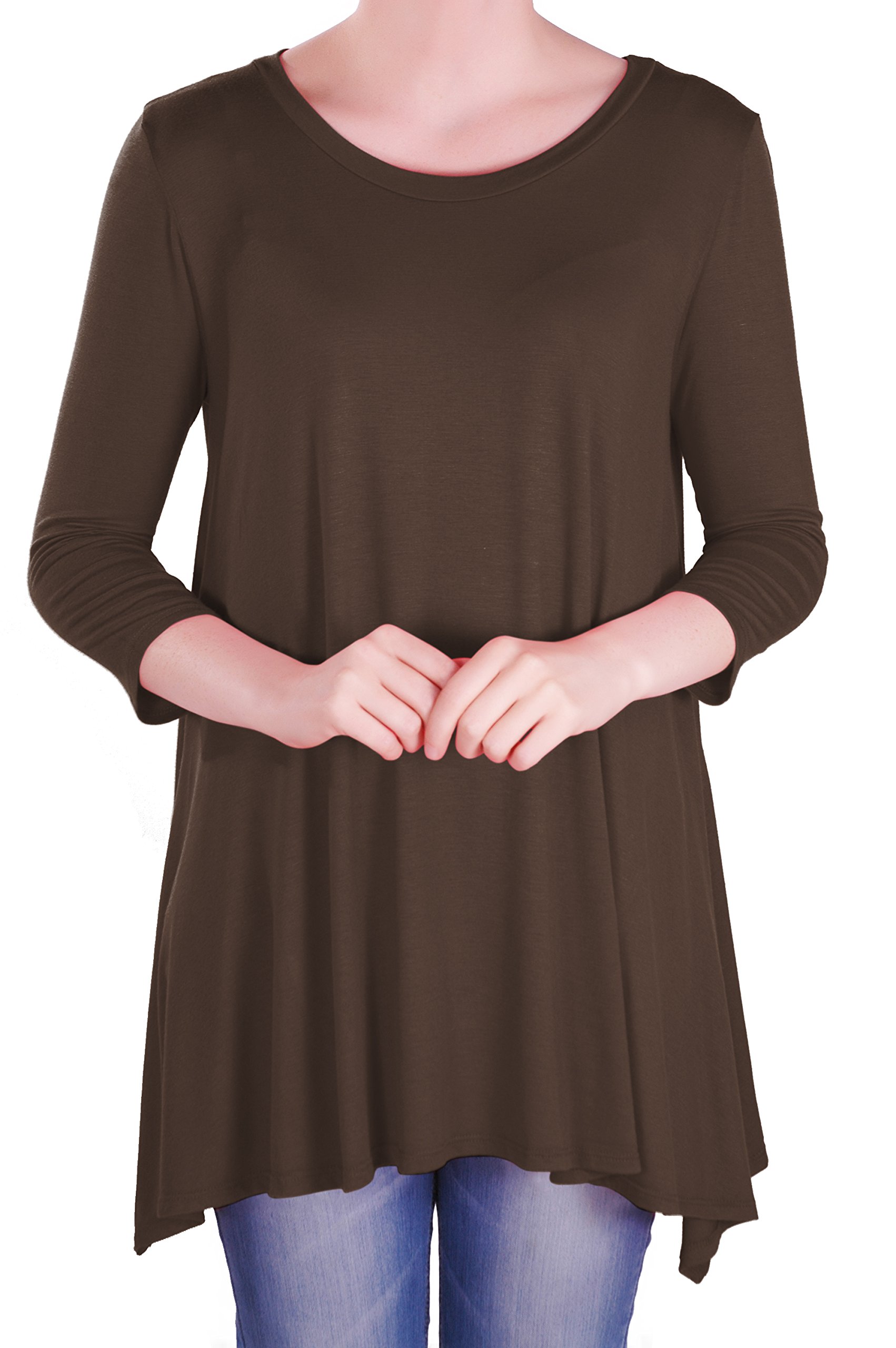 Eye Catch Women's Brown - Reva Round Neck Flared 3/4 Sleeve Tunic T Shirts Tops Blouse Size 22-24