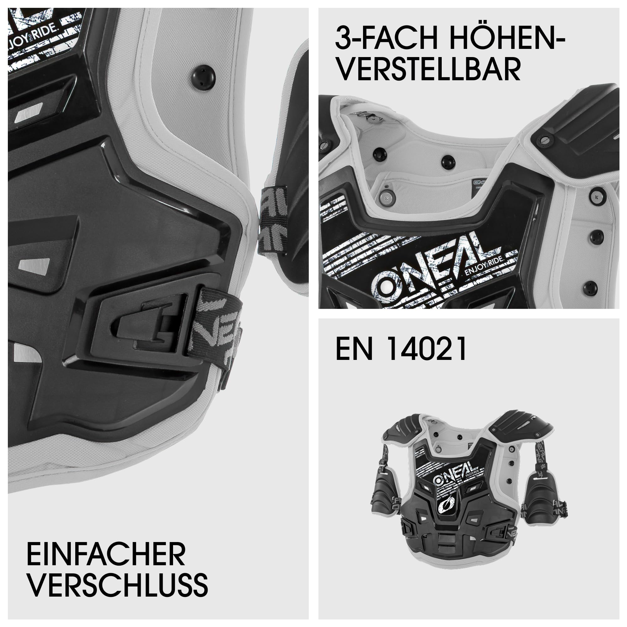 O'NEAL | Brustprotektor | Motocross Enduro | Aus Kunststoff-Spritzguss, Verstellbare Hüftgurte PXR Stone Shield Brustpanzer | Erwachsene | Schwarz Grau | One Size