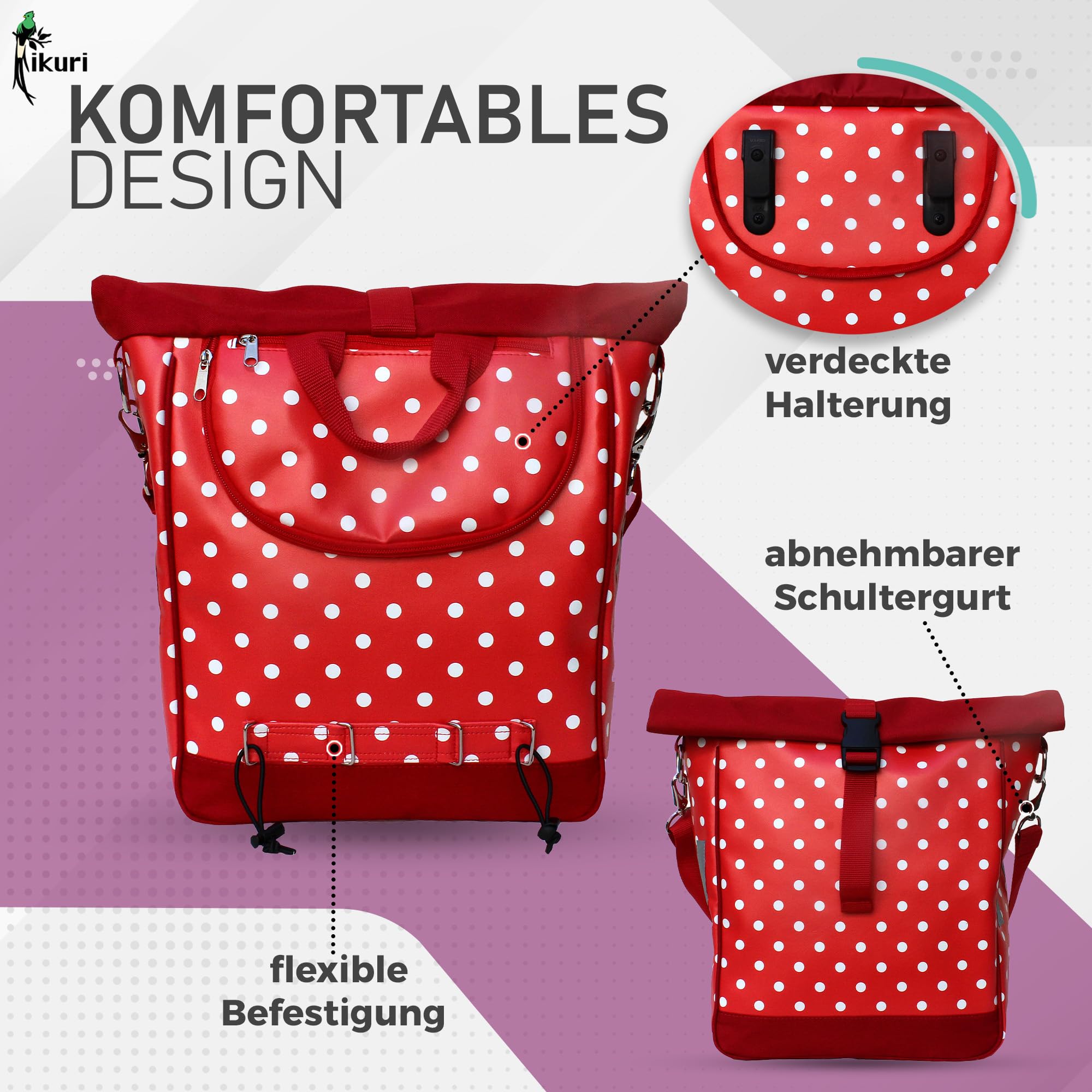 IKURI Fahrradtasche fr Gepcktrger Satteltasche Einzeltasche Packtasche,  abnehmbar, mit Tragegurt zum Umhngen, aus Plane, UNISEX, Wasserdicht - ...