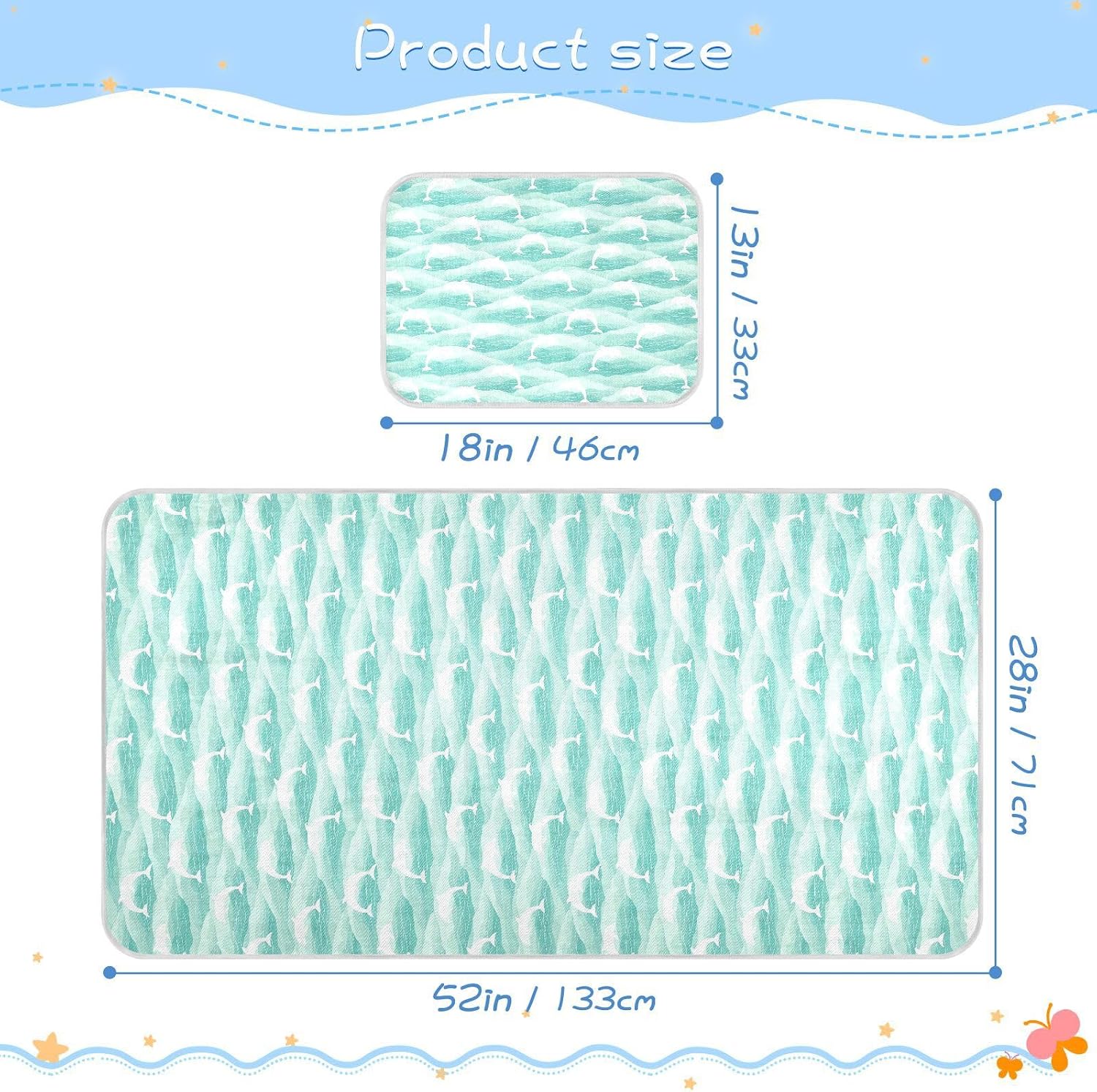 Baby Cooling Mat Abstract Dolphin Pattern Ice Silk Breathable Mesh Summer Crib Mattress Pad with Pillowcase, Soft Cooling Sleeping Surface for Infant & Toddler, 52"x28"