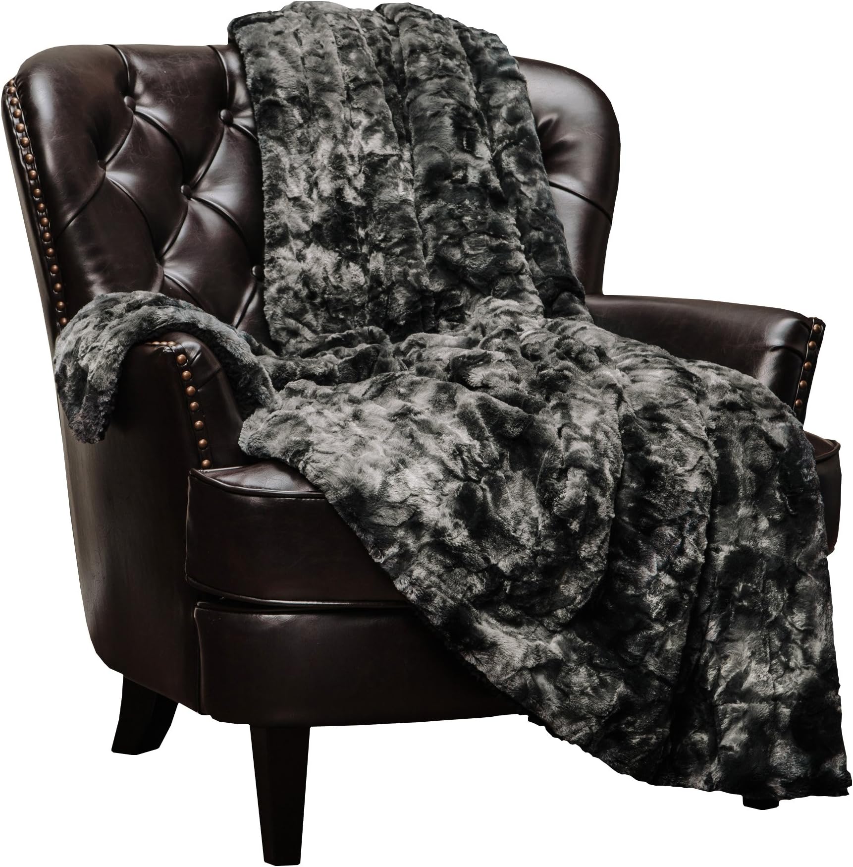 Chanasya Premium Wolf Faux Fur Throw Blanket - Soft, Fuzzy Sherpa & Minky Throw Blanket - for Bed or Couch - 108" x 86” (King Size) - Black