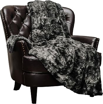 Chanasya Premium Wolf Faux Fur Throw Blanket - Soft, Fuzzy Sherpa & Minky Throw Blanket - for Bed or Couch - 92" x 85 Queen Size - Black