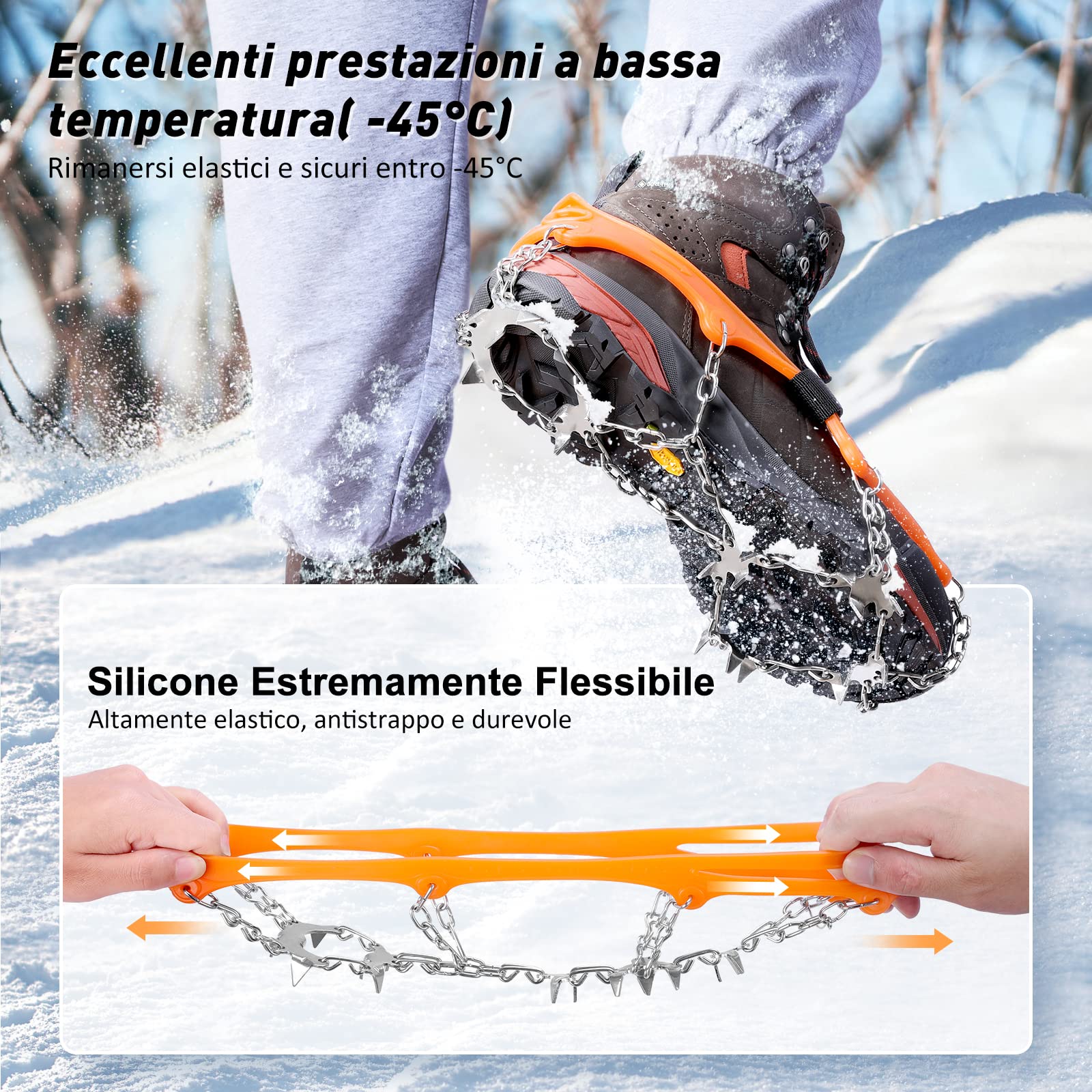 AGPTEK Ice Tacchetti 19 Denti, Ramponi da Ghiaccio per Scarpe Portabile Neve Ramponi per Donna e Uomo con Ottimo Grip per Passeggiate, Jogging o Escursioni Camping su Neve e Ghiaccio