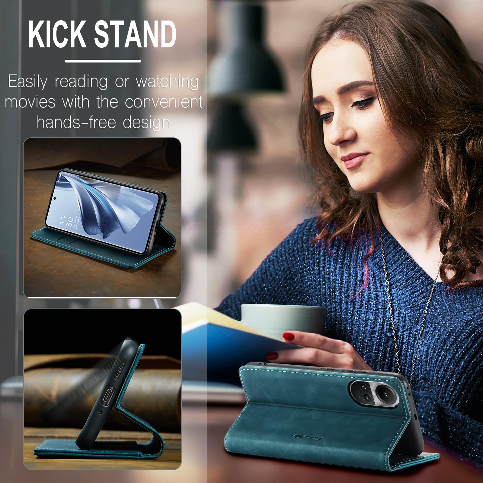 Custodia Portafoglio In Pelle PU Per OPPO Reno 10 5G Global – Azzurro Chiaro – Chiusura Magnetica E Supporto