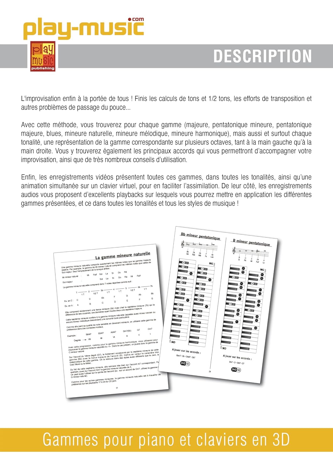 Gammes pour l improvisation au clavier en 3D piano+CD+DVD      Paperback – April 24, 2018