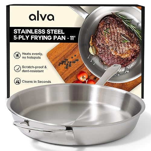 Alva Maestro 5-Ply Stainless Steel Frying Pan 11″ – Non-Toxic,