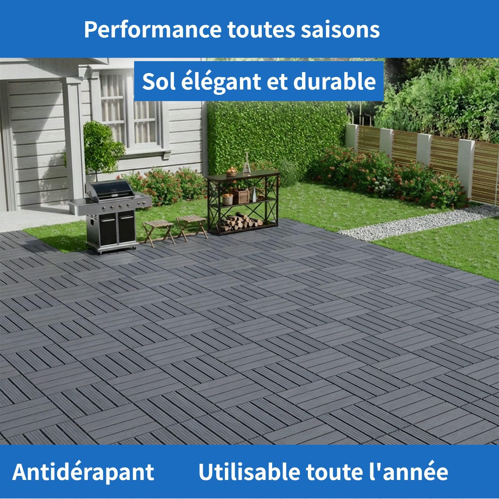 54 pièces Dalles de Terrasse Extérieure Clipsables(30x30cm),Dalles Clipsables Exterieur,Caillebotis Plastique Antidérapant à Drainage Rapide pour Jardin,Piscine,Balcon (54-gris foncé-30x30 cm,TW)