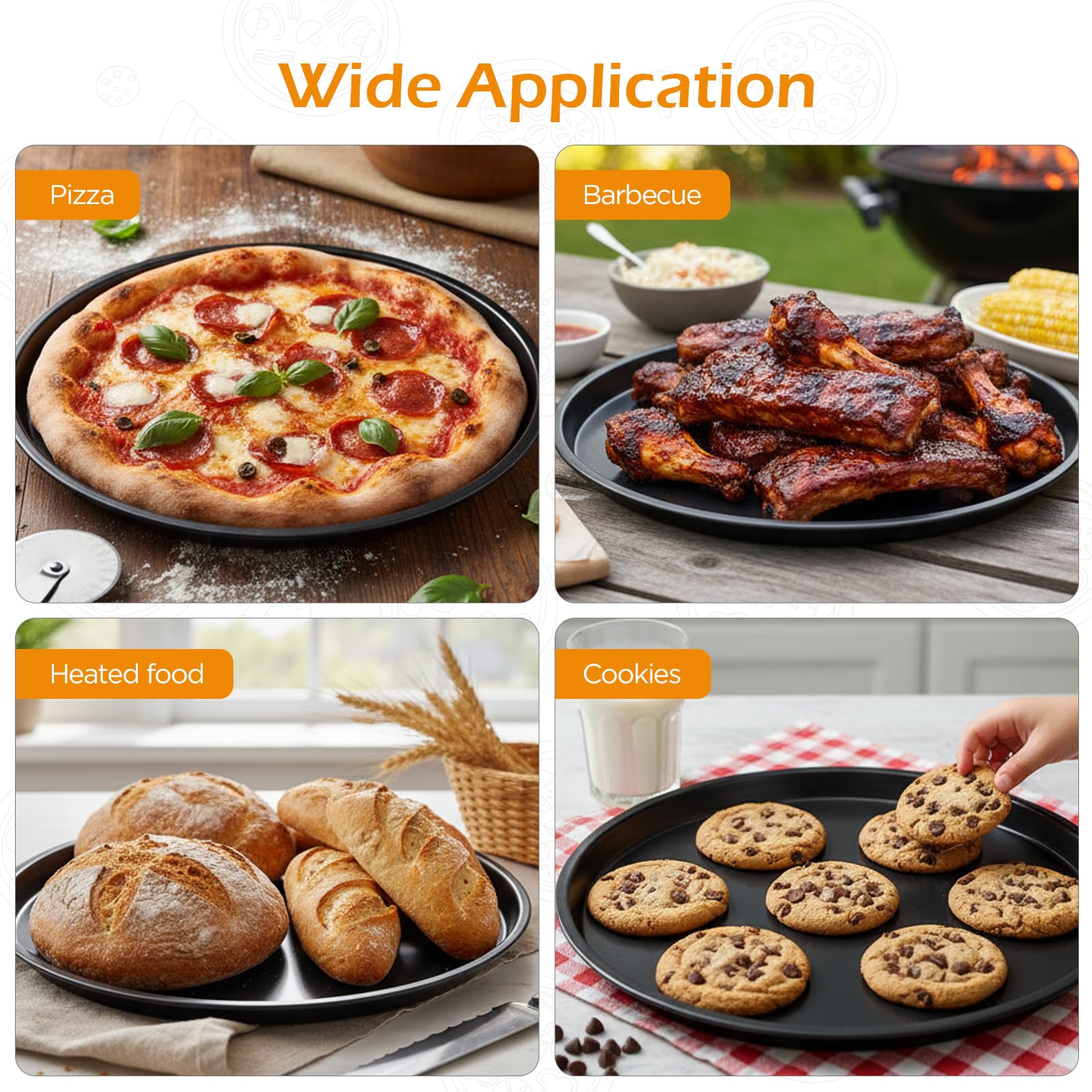 Romon plaque pizza Set de 4, 26 cm, Acier au Carbone avec Revêtement Teflon, Anti-adhésif, Sain et Durable, Idéal pour les Pizzas Maison