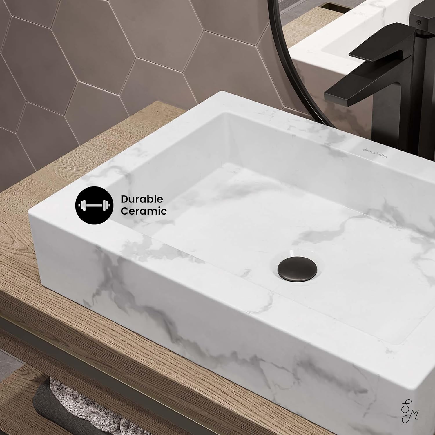 Voltaire 22" Ceramic Vessel Bathroom Sink, White Marble