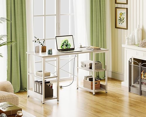 Miniatura 8 de AODK Escritorio pequeño de 40 pulgadas con tomas de corriente y puerto de carga USB, escritorio de computadora para espacios pequeños, oficina en