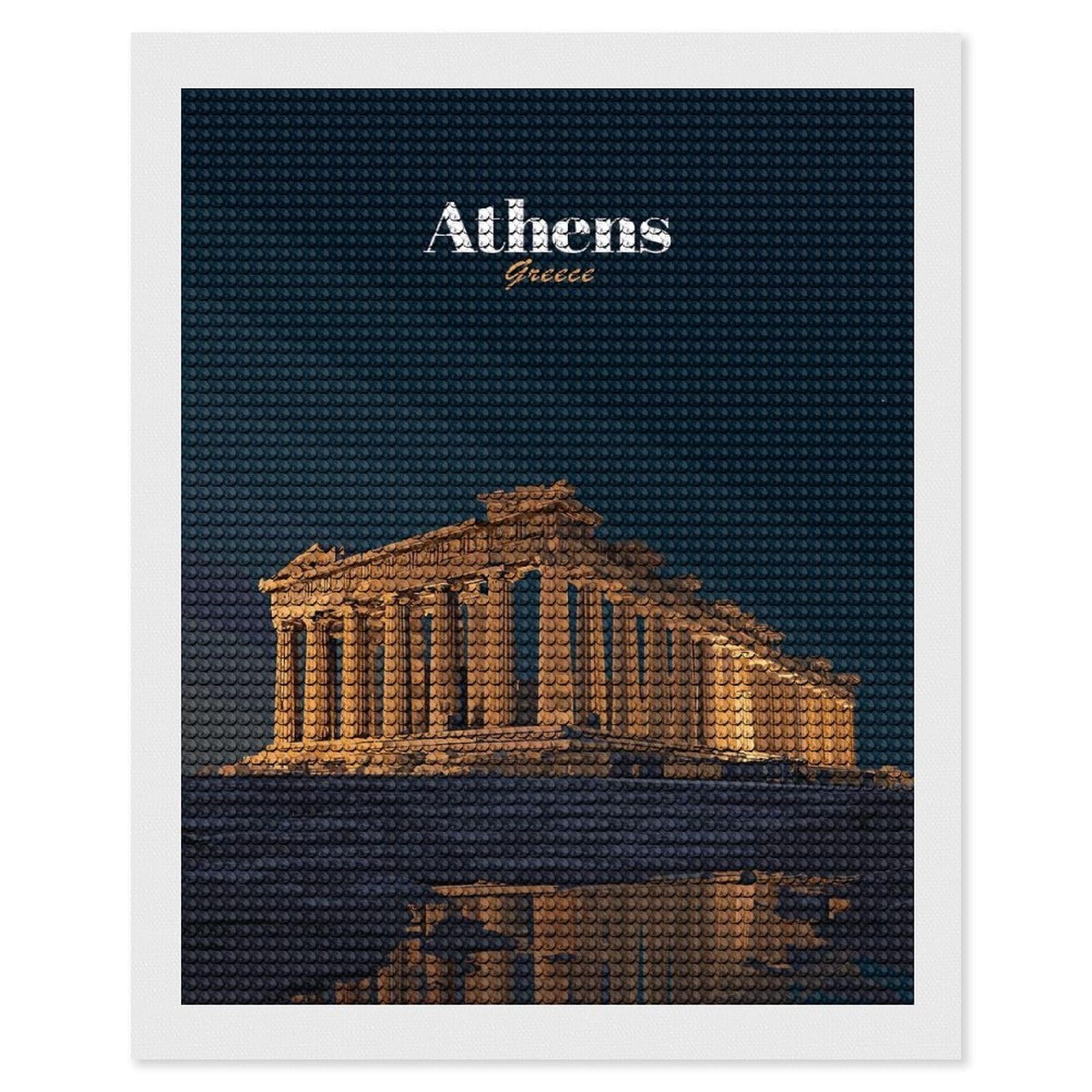 Junmoney Athens Parthenon at Dusk Diamond Painting Kit 16"x20", Adhesive Canvas, Home Wall Decor, for Beginners, Birthday Gift, Full Kit Included