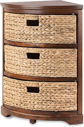 eHemco Hampton Meadows - Armario de almacenamiento de mesa esquinera de 3 niveles en X con 3 cestas de mimbre, nogal