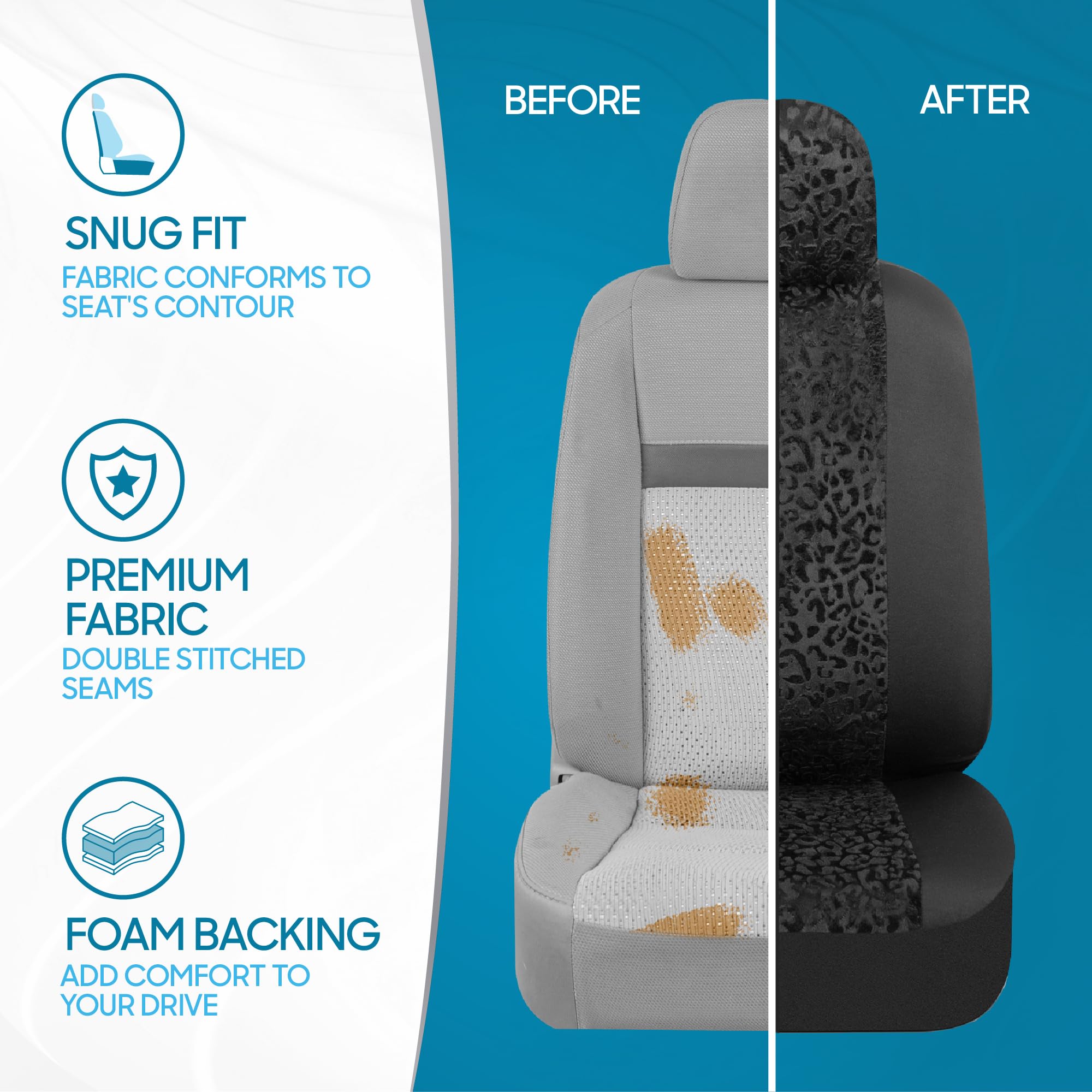 BDK Black Leopard Car Seat Covers for Front Seats Animal Print Front Seat Cover Set with Matching Headrest — view 8