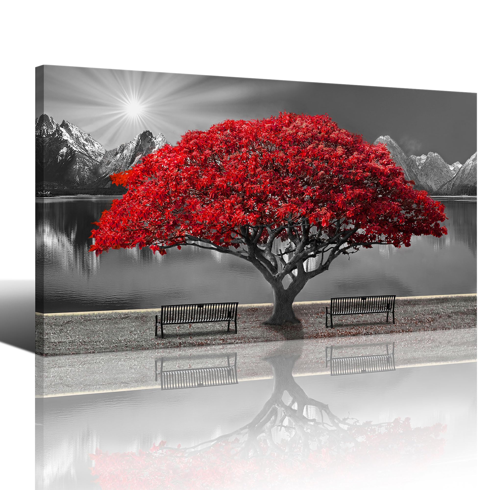 Modern Artwork for Living Room Black and White Red Tree Wall Art Canvas ...
