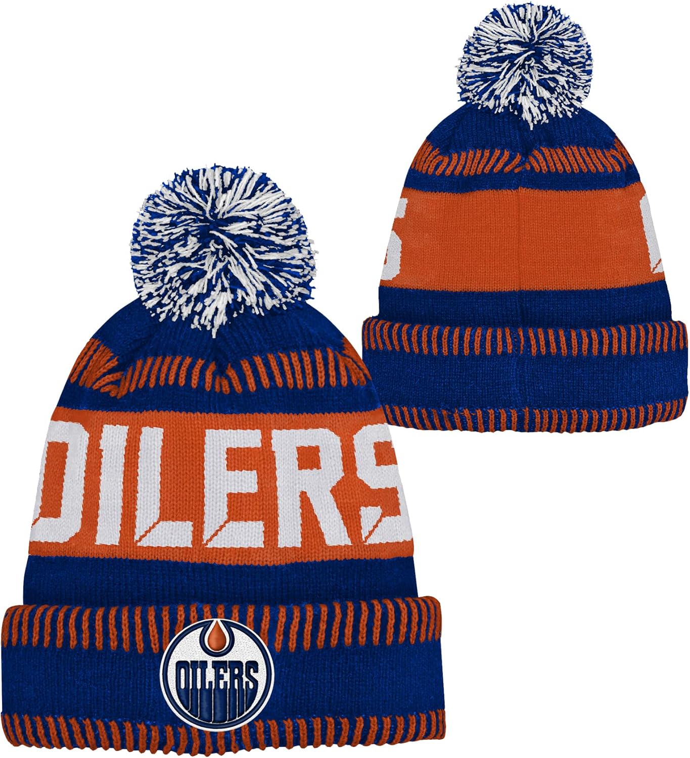 Outerstuff NHL Kids Youth 8-20 One Size Team Color Primary Logo Sports Tech Knit Cold Weather Hockey Pom Beanie Hat
