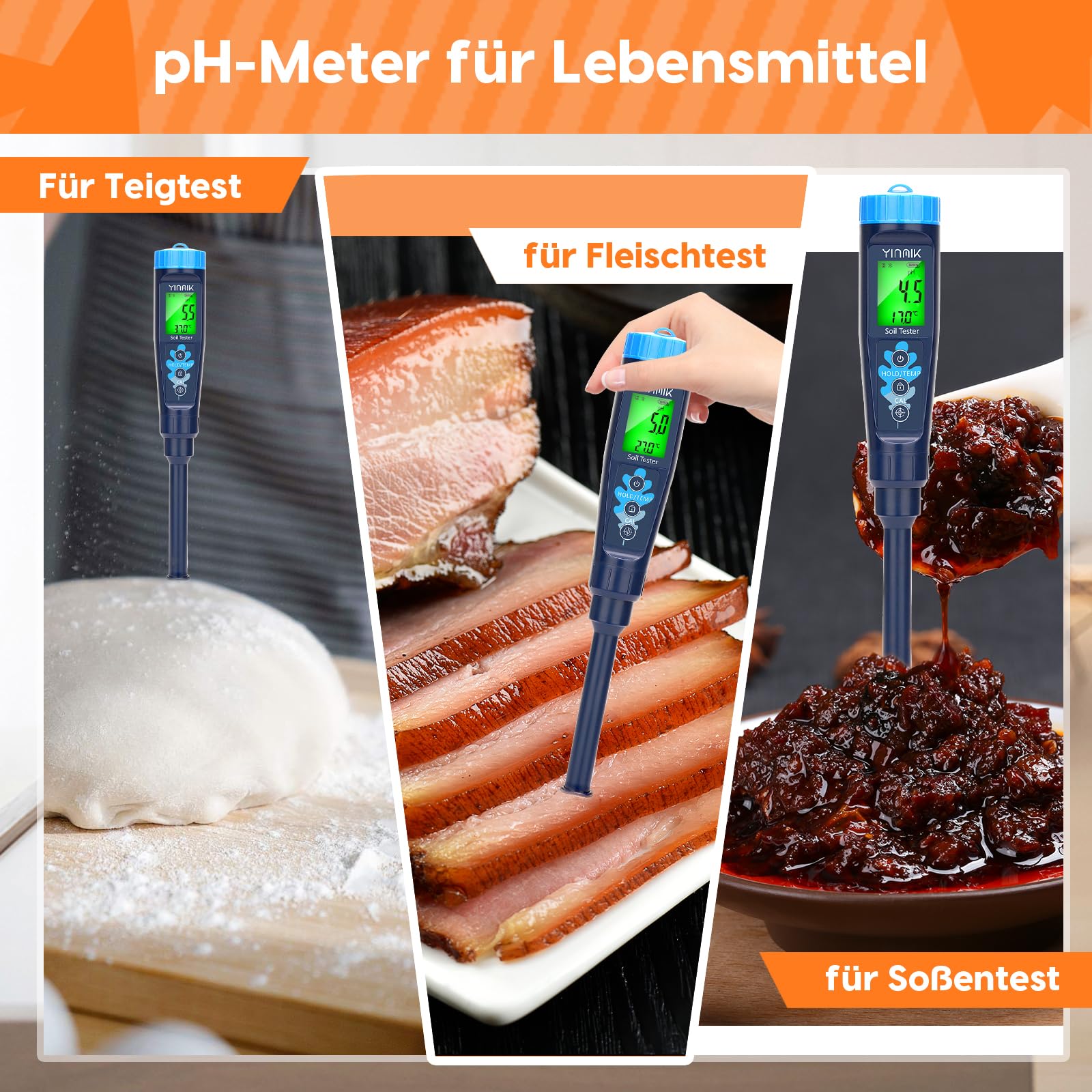 Digitales Boden pH Messgerät, pH Tester für Boden und Wasser, Heimgebrauch Zimmerpflanzen Fleisch Teig Wein Bier Joghurt Saucen Pool