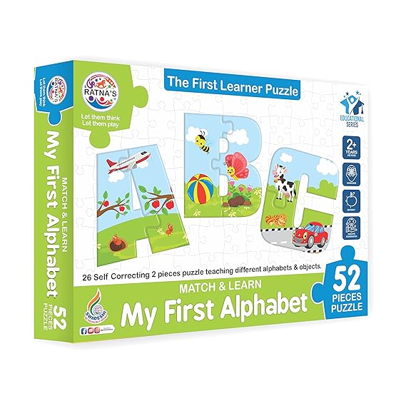 Ratna's Match & Learn My First Alphabets 2 Pieces Educational Puzzle Teaching Different Alphabets & Objects for Kids