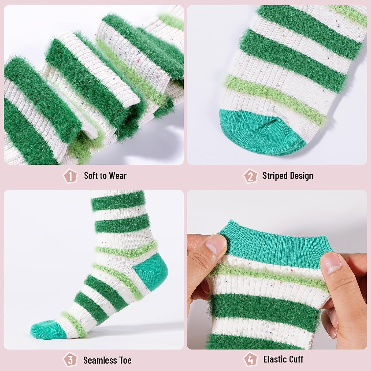 Moon Wood Knee High Fuzzy Socks for Women Casual Cozy Long Knee Roller Skate Socks with Cute Striped Design Knee Stockings