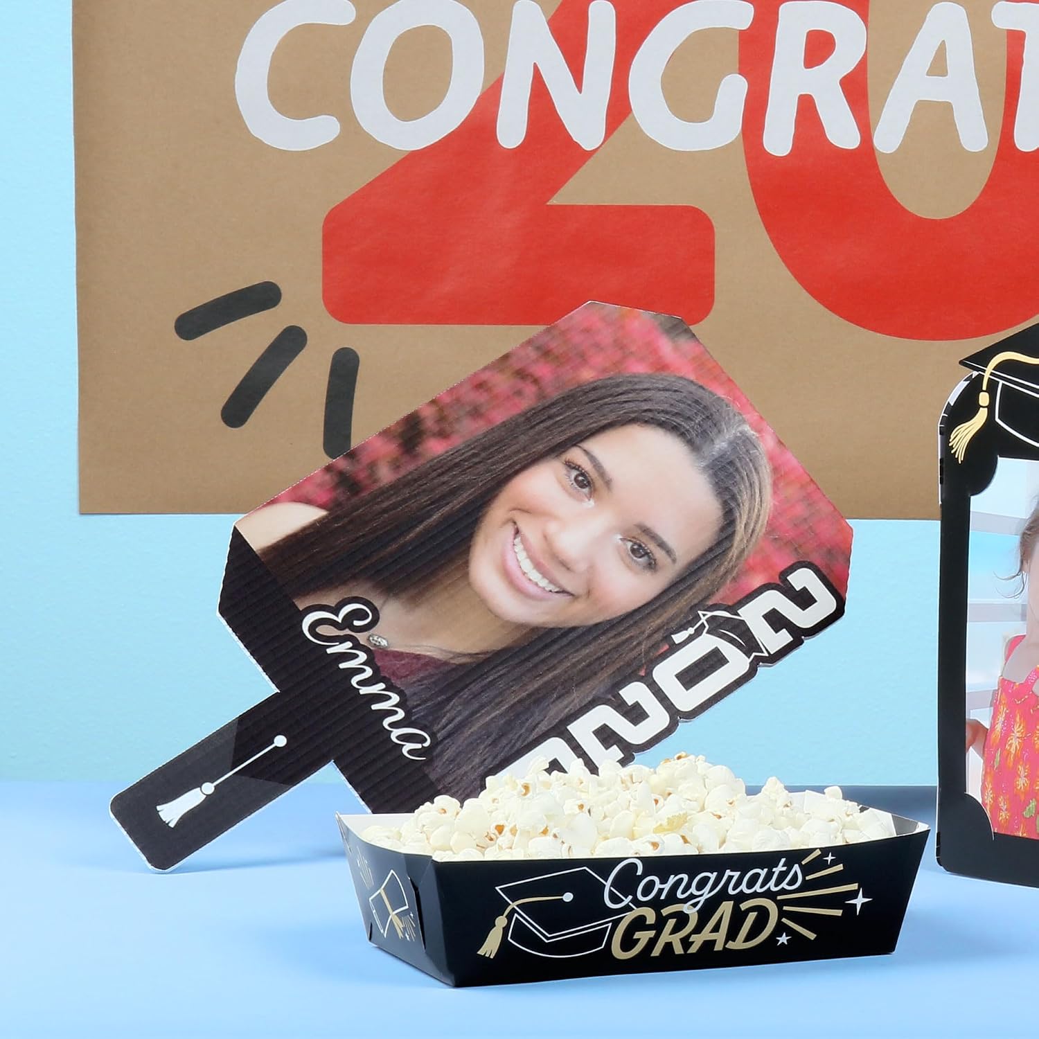 Big Dot of Happiness Custom Black Grad, Class of 2026 Face Fans with Handles, Personalized Grad Big Head on Stick, Graduation Face Cutouts, Party Photo Booth Props, Black 1pc