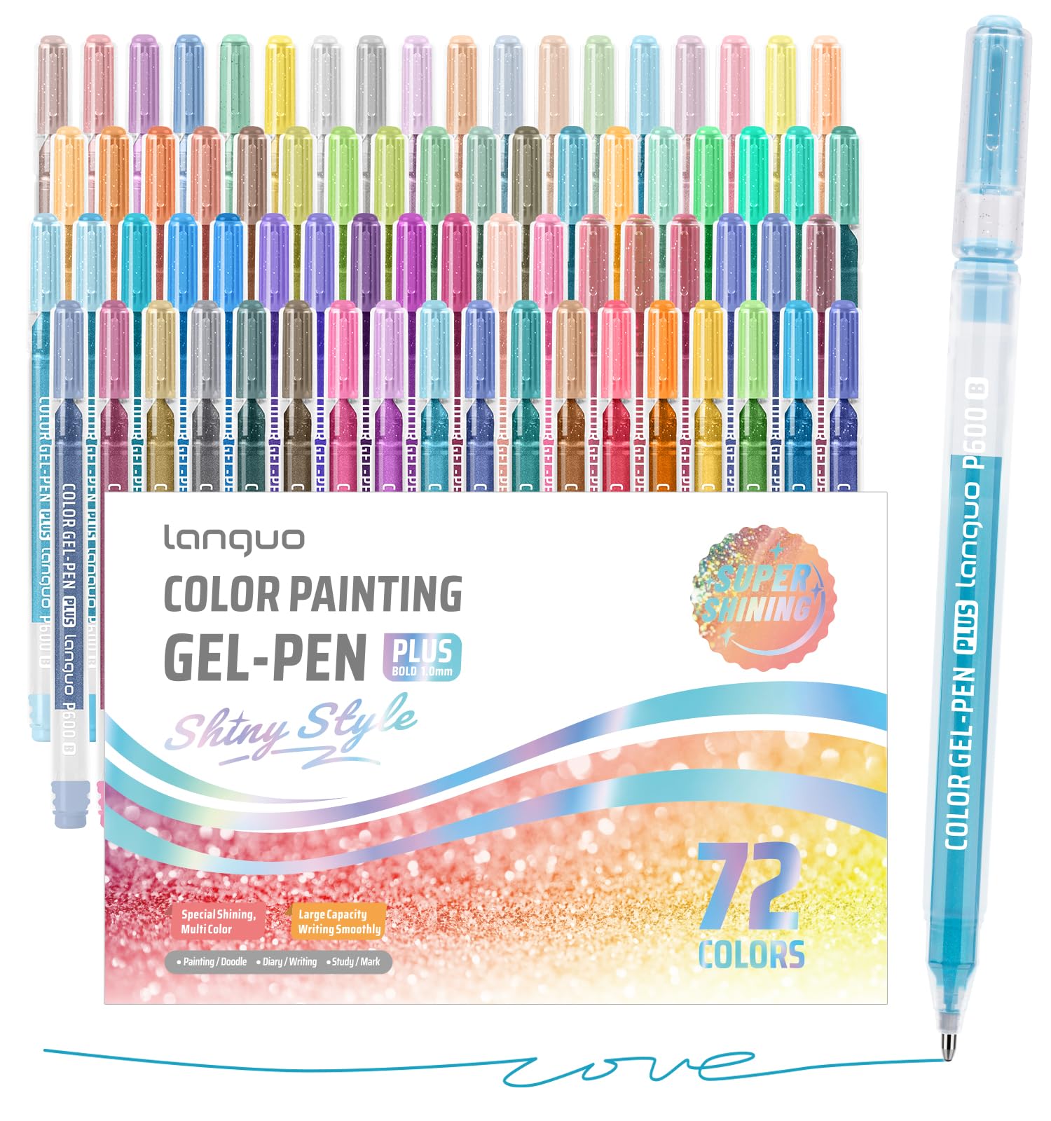 Bolígrafos de gel con purpurina, paquete de 72 bolígrafos de colores para papel negro y papel blanco, bolígrafos de punta de 1.0 mm, bolígrafos de tinta de gran capacidad para colorear, escribir