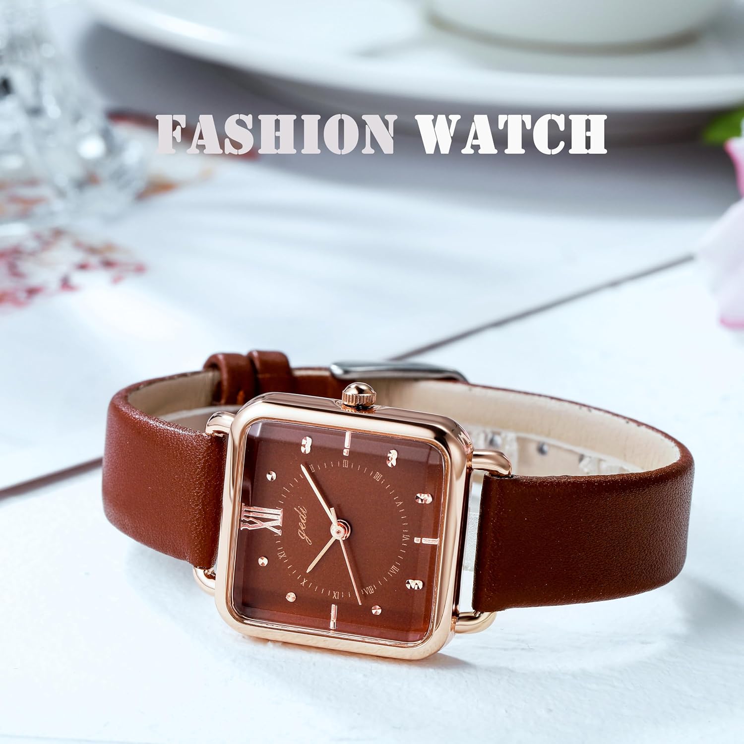 TOOCAT Women Wrist Watch - Ultra-Thin Elegant Simple Square Large Dial Women's Belt Quartz Waterproof Watch 30M Waterproof Analog Watches for Students Ladies - Image 3